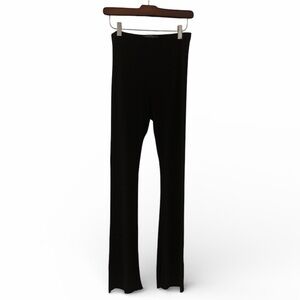 ENZA COSTA Black Ribbed Kick Flare Slit Pant with Elastic Band